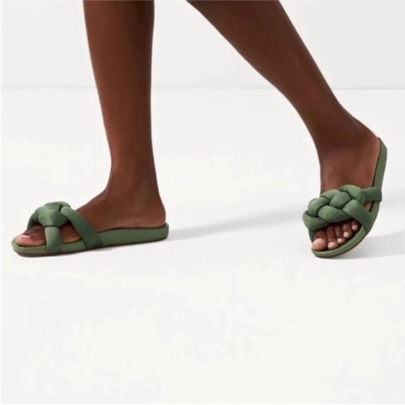Rothys Palm Bubble Slide Sandal Green Braided Strap Recycled Trendy Sz 8.5 - Picture 1 of 8